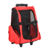 PawHut Transportadora 2 em 1 para Animais de Estimação Mochila ou Carrinho de Viagem para Cães e Gatos com 2 Rodas Alça Retrátil de Alumínio e Bolso de Armazenamento 42x25x55cm Vermelho(m-1)