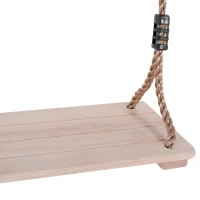 HOMCOM Columpio Infantil de Madera para Exterior Interior con Cuerda Ajustable Carga Máx. 70 kg para Jardín Patio al Aire Libre 40x16x120 cm Natural(m-6)