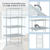 HOMCOM Séchoir à linge étendoir à linge électrique chauffant pliable 3 niveaux 300 W 50-55° C aluminium(m-6)
