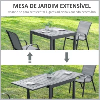 Outsunny Mesa de Jardim Extensível de Alumínio Mesa de Jantar Retangular para 4-6 Pessoas Carga Máxima 70kg para Pátio Terraço Exterior 180x90x73cm Cinza(m-4)