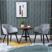 HOMCOM Dining Chairs Set of 2 Modern Upholstered Fabric Velvet-Touch Leisure Chairs with Backrest and Armrests, Lounge Reception Chairs for Home Office Kitchen Counter, Grey(m-10)