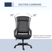 Vinsetto Fauteuil de bureau manager ergonomique hauteur assise réglable pivotant 360° maille polyester noir(m-6)