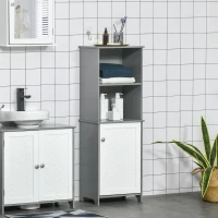 kleanklin Armário para Casa de Banho com Prateleiras 1 Armário com Prateleira Interior Ajustável Móvel Auxiliar de Armazenamento para Sala de Estar Cozinha 40x30x117cm Cinza e Branco(m-4)