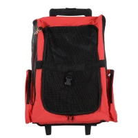 PawHut Transportadora 2 em 1 para Animais de Estimação Mochila ou Carrinho de Viagem para Cães e Gatos com 2 Rodas Alça Retrátil de Alumínio e Bolso de Armazenamento 42x25x55cm Vermelho(m-9)