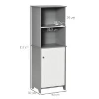 kleanklin Armário para Casa de Banho com Prateleiras 1 Armário com Prateleira Interior Ajustável Móvel Auxiliar de Armazenamento para Sala de Estar Cozinha 40x30x117cm Cinza e Branco(m-3)