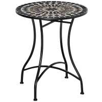 Outsunny Mesa de Jardim Redonda Mesa de Mosaico com Superfície de Cerâmica e Estrutura de Metal Carga Máx. 50kg para Pátio Terraço Exterior Ø60x71 cm Preto(m-10)