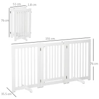 PawHutPet Gates MDF Freestanding Expandable Dog Gate Wood Doorway Pet Barrier Fence w/ Latched Door White(m-3)