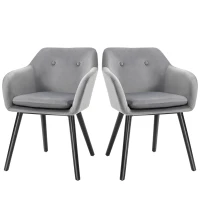 HOMCOM Dining Chairs Set of 2 Modern Upholstered Fabric Velvet-Touch Leisure Chairs with Backrest and Armrests, Lounge Reception Chairs for Home Office Kitchen Counter, Grey(m-11)