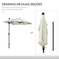 Outsunny Chapéu de Sol de Parede 190x200x240cm Chapéu de Sol de Jardim com Manivela Mastro de Aço Base Cruzada e Proteção Solar para Terraço Balcão Creme(m-6)
