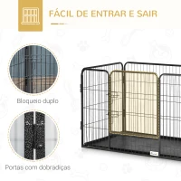 PawHut Barreira de Segurança para Animais de Estimação Parque de Diversão para Animais com 4 Painéis de Aço 109x74x71cm com Porta de Trava Dupla e Bandeja Removível para Exterior Interior Cinza(m-4)