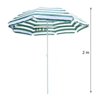 Outsunny 1.8m Beach Parasol Umbrella with Tilt Canopy, Lightweight Patio Garden Sunshade with 8 Ribs, Green & White Stripe(m-3)