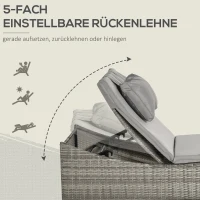 Outsunny Sonnenliege 2-in-1 Polyrattan Gartenliege Rattanliege Gartenmöbel Liege mit Polsterauflage 5 Stufen verstellbar klappbar Hellgrau 200 x 60 x 40 cm(m-6)