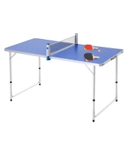 Outsunny Table de ping pong camping 2 en 1 - table pliante - hauteur réglable - 2 raquettes + 3 balles fournies - alu. MDF bleu(m-1)