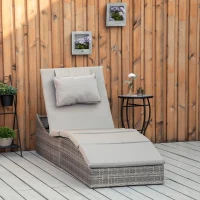 Outsunny Sonnenliege 2-in-1 Polyrattan Gartenliege Rattanliege Gartenmöbel Liege mit Polsterauflage 5 Stufen verstellbar klappbar Hellgrau 200 x 60 x 40 cm(m-2)
