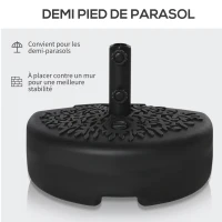 Outsunny Pied de demi-parasol demi-pied socle de parasol base de lestage sable et eau pour parasols Ø 38 et 48 mm acier et HDPE noir(m-4)