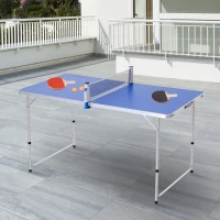 Outsunny Table de ping pong camping 2 en 1 - table pliante - hauteur réglable - 2 raquettes + 3 balles fournies - alu. MDF bleu(m-2)