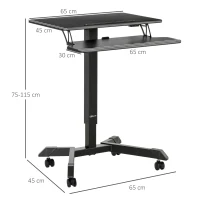 Vinsetto Escritorio de Pie Ajustable en Altura Mesa para Ordenador Portátil Móvil con 4 Ruedas Bandeja para Teclado Estación de Trabajo 65x64x75-115 cm Negro(m-3)