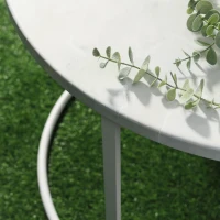 Outsunny Tavolini da Salotto, Set 2 Pezzi con Piano Effetto Marmo in Metallo, Bianco(m-7)