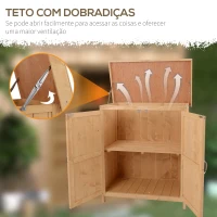 Outsunny Armário de Jardim de Madeira 74x43x88 cm para Armazenamento de Ferramentas e Lenhas com Teto Asfaltico Madeira(m-5)