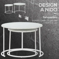 Outsunny Tavolini da Salotto, Set 2 Pezzi con Piano Effetto Marmo in Metallo, Bianco(m-4)