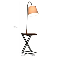 HOMCOM Lámpara de Pie con Mesita Iluminación Interior Moderno Foco de Luces con Cabeza Flexible Patas de Acero Marco Metálico Estable 36x36x165 cm Negro Marrón Gris(m-3)