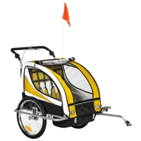 HOMCOM Reboque de Bicicleta para Crianças 2 em 1 com 2 Lugares Convertível em Carrinho de Passeio com Roda Dianteira Giratória 360° Amarelo(m-12)