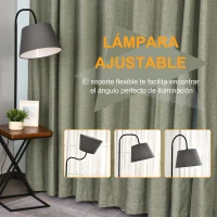 HOMCOM Lámpara de Pie con Mesita Iluminación Interior Moderno Foco de Luces con Cabeza Flexible Patas de Acero Marco Metálico Estable 36x36x165 cm Negro Marrón Gris(m-6)