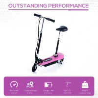 HOMCOM trotineta electrica, scaun inclus, 78×40×96cm, roz(m-8)