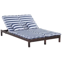 Outsunny ligbank voor buiten dubbele ligstoel relax ligstoel voor 2 personen 5 standen metaal PE-rotan blauw(m-11)
