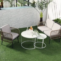 Outsunny Tavolini da Salotto, Set 2 Pezzi con Piano Effetto Marmo in Metallo, Bianco(m-10)