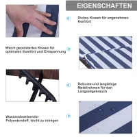 Outsunny ligbank voor buiten dubbele ligstoel relax ligstoel voor 2 personen 5 standen metaal PE-rotan blauw(m-5)
