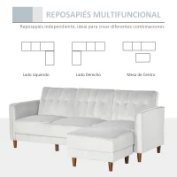 HOMCOM Sofá Cama con Chaise Longue de 3 Plazas Convertible con Reposapiés Movible Respaldo Ajustable y Reposabrazos Tacto Aterciopelado 218x85x86 cm Gris Claro(m-6)