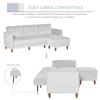 HOMCOM Sofá Cama con Chaise Longue de 3 Plazas Convertible con Reposapiés Movible Respaldo Ajustable y Reposabrazos Tacto Aterciopelado 218x85x86 cm Gris Claro(m-4)