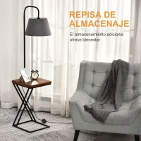 HOMCOM Lámpara de Pie con Mesita Iluminación Interior Moderno Foco de Luces con Cabeza Flexible Patas de Acero Marco Metálico Estable 36x36x165 cm Negro Marrón Gris(m-7)