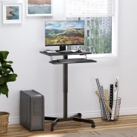 Vinsetto Escritorio de Pie Ajustable en Altura Mesa para Ordenador Portátil Móvil con 4 Ruedas Bandeja para Teclado Estación de Trabajo 65x64x75-115 cm Negro(m-10)