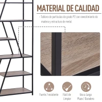 HOMCOM Estantería Asimétrica de 9 Estantes Trapezoidales de Estilo Moderno con Dispositivo Antivuelco Librería Multiusos 80x33x180 cm Madera y Negro(m-4)