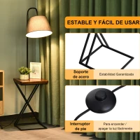 HOMCOM Lámpara de Pie con Mesita Iluminación Interior Moderno Foco de Luces con Cabeza Flexible Patas de Acero Marco Metálico Estable 36x36x165 cm Negro Marrón Gris(m-4)