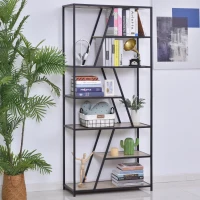 HOMCOM Estantería Asimétrica de 9 Estantes Trapezoidales de Estilo Moderno con Dispositivo Antivuelco Librería Multiusos 80x33x180 cm Madera y Negro(m-10)