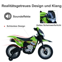 HOMCOM Elektro-Motorrad Kindermotorrad Elektrofahrzeug 3 bis 6 Jahre 3–6 km/h MP3 Musik LED-Licht Sound Metall + Kunststoff Grün 109 x 52,2 x 70,5 cm(m-4)
