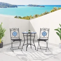 Set de Gradina 3 Piese Outsunny cu Mozaic, din Metal, Albastru(m-2)