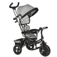 HOMCOM Triciclo Evolutivo para Bebés 6 en 1 Triciclo para Niños de 1-5 Años Bicicleta para Niños con Toldo Plegable Mango Telescópico Desmontable Cinturón de Seguridad y Cesto 95x50x106 cm Gris Claro(m-1)