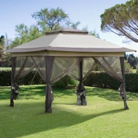 Outsunny Gartenzelt Gazebo Partyzelt, wetterbeständig, 3,64 m x 3, 64m x 2, 94m, Beige + Braun(m-2)