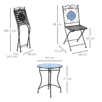 Set de Gradina 3 Piese Outsunny cu Mozaic, din Metal, Albastru(m-3)