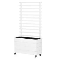 Outsunny Pflanzkasten mit Rankgitter Rollen Blumenkasten Rankkasten Rosenbogen mit Rankhilfe für Kletterpflanzen Garten Holz Weiß 76 x 30 x 155 cm(m-11)