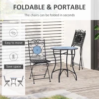 Set de Gradina 3 Piese Outsunny cu Mozaic, din Metal, Albastru(m-5)