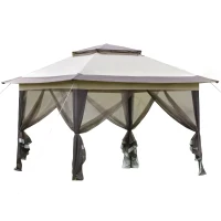 Outsunny Gartenzelt Gazebo Partyzelt, wetterbeständig, 3,64 m x 3, 64m x 2, 94m, Beige + Braun(m-1)