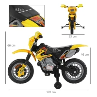 HOMCOM Mota Elétrica Infantil para crianças acima de 3 anos com Bateria recarregável 6V e Rodinhas de Apoio 102x53x66 cm Amarelo(m-3)