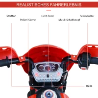 HOMCOM Elektro-Motorrad Kindermotorrad Elektrofahrzeug 3 bis 6 Jahre 3–6 km/h MP3 Musik LED-Licht Sound Metall + Kunststoff Rot 109 x 52,2 x 70,5 cm(m-4)