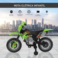 HOMCOM motocicleta elétrica infantil para crianças a partir de 3 anos 6V e rodas de apoio cor verde(m-7)