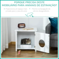 PawHut Casa para Gatos de Madeira Móvel para Caixa de Areia para Gatos 2 em 1 com Armário de Armazenamento Bancada Ampla Porta com Orifício de Entrada 51,5x48,2x51cm Branco(m-4)